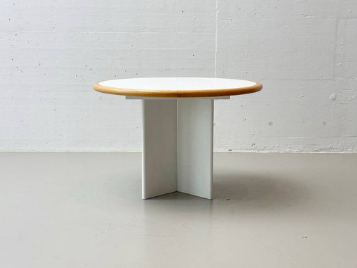 Table de salle à manger ronde blanche, extensible, en bois solide