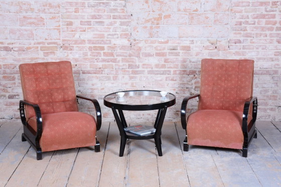 Two Restored Art Deco Reclining Armchairs, By Halabala, UP Závody, Czech. 1920s – Metal, Textile (photo 5 of 15)