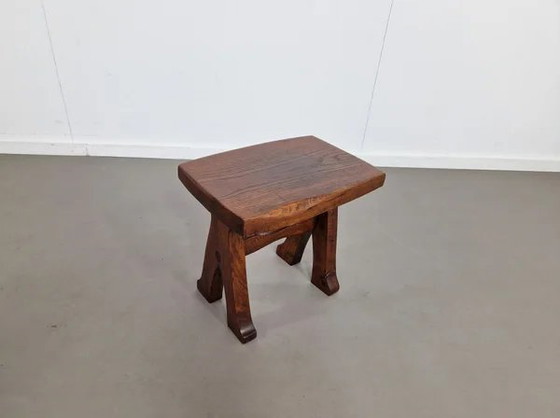 Eiken krukje | Frankrijk jaren 60, Bruin, Rustic (foto 4 van 11)