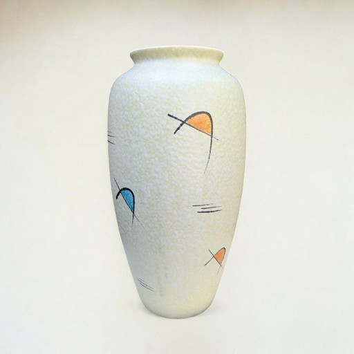 Vintage Bay Vase, Mid-Century West Germany Keramik in Weiß mit bunter Dekoration, Raue Strukturglasur 60er Jahre, Modell 66-40