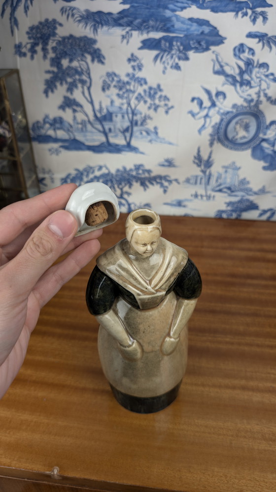 Image 1 of Botella antropomorfa de licor Denbac pour Noyer Berrichonne, cerámica de principios del siglo XX