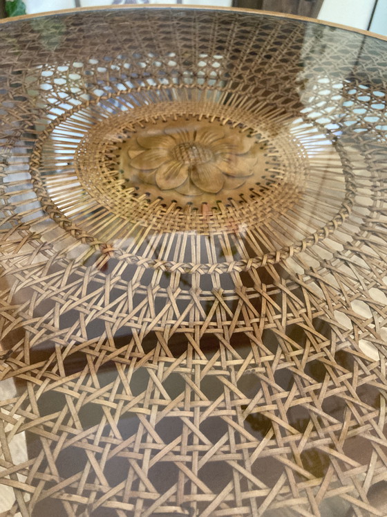 Image 1 of Beautiful Chippendale table with Viennese caning and glass top, round