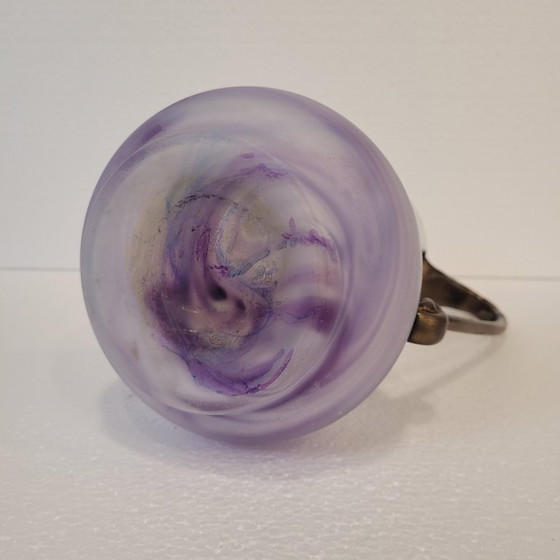 Image 1 of Violet glass jug with gold decorations, 80's - France