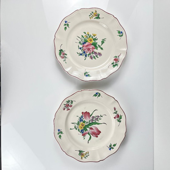 Image 1 of Set de 4 assiettes plates + 1 saladier Luneville Reverbere Yvonne