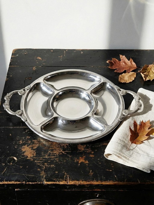 Large Jean Couzon hors d'oeuvre tray in 18/10 stainless steel, 5 compartments