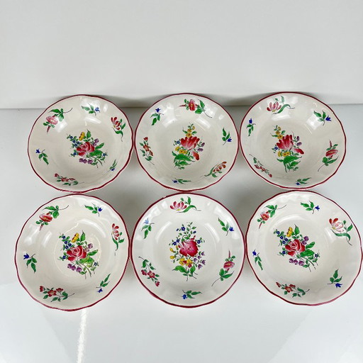 Juego de 6 Cuencos Pequeños, Modelo Réverbère de KG Lunéville, Motivo Tulipán y Rosa – servies, Ceramic