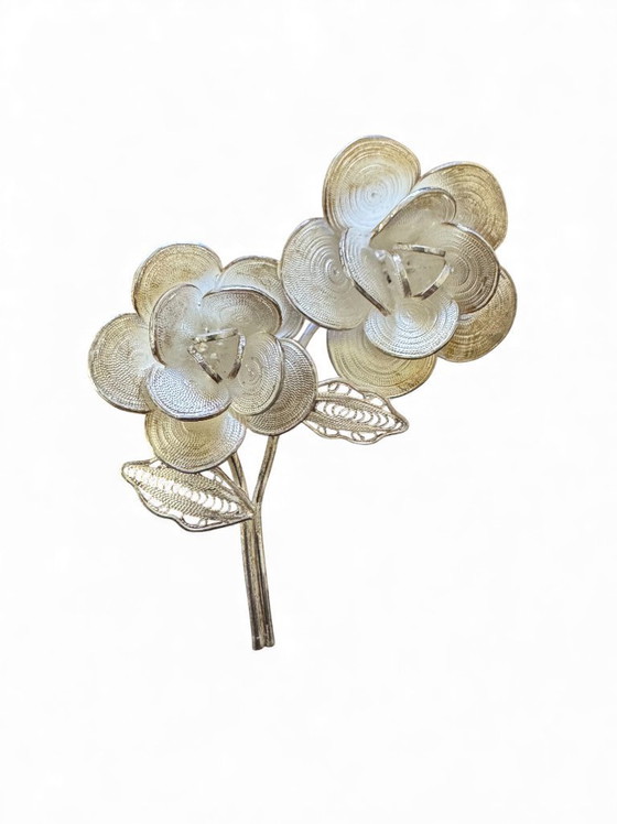 Image 1 of Spilla argento .925 anni '70 con motivi floreali