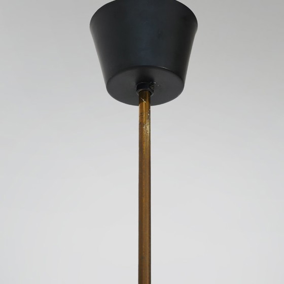 Image 1 of Chandelier in white opaline glass and brass, 1950s