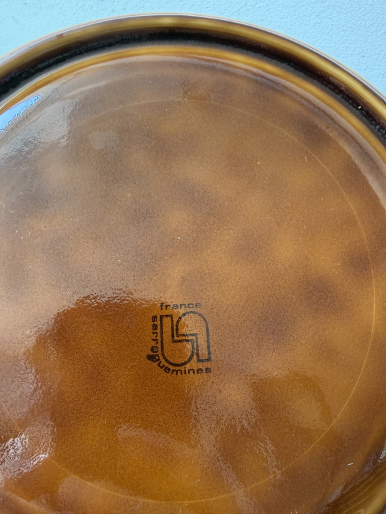 Image 1 of Ensemble de 6 assiettes à fondue vintage Sarreguemines | Années 1970 | Brun caramel