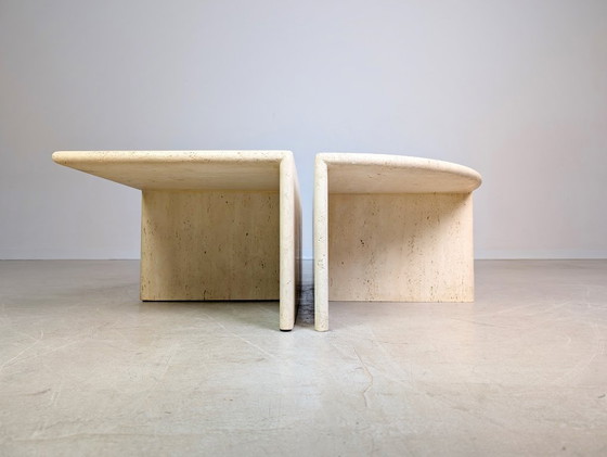 Image 1 of 4er Set italienische Midcentury Couchtische Travertin 1970 Vintage