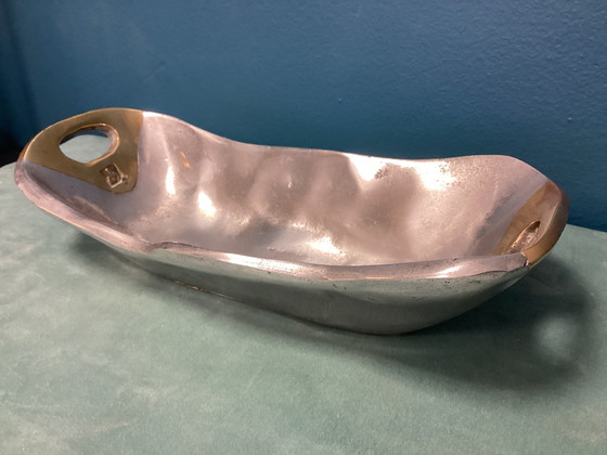 Image 1 of David Marshall Brutalistische messing aluminium kom 27 cm