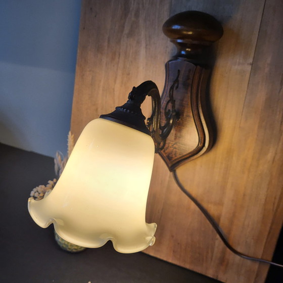 Image 1 of Vintage Wall Lamp Bronze with Glass Shade - 26 cm