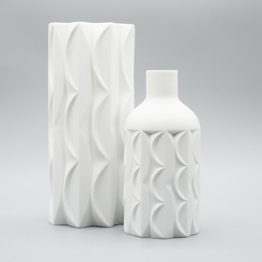 Vase bouteille en porcelaine biscuit rétro Scherzer Werner Uhl Design, relief op art, DUO