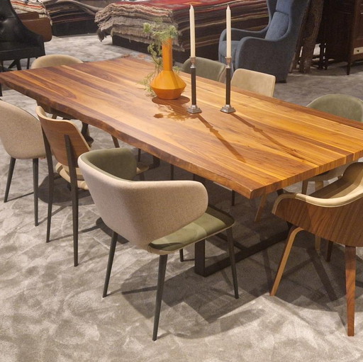 Table de salle à manger MIDJ en noyer - 250x108 avec chaises de salle à manger MIDJ (ensemble de 8)