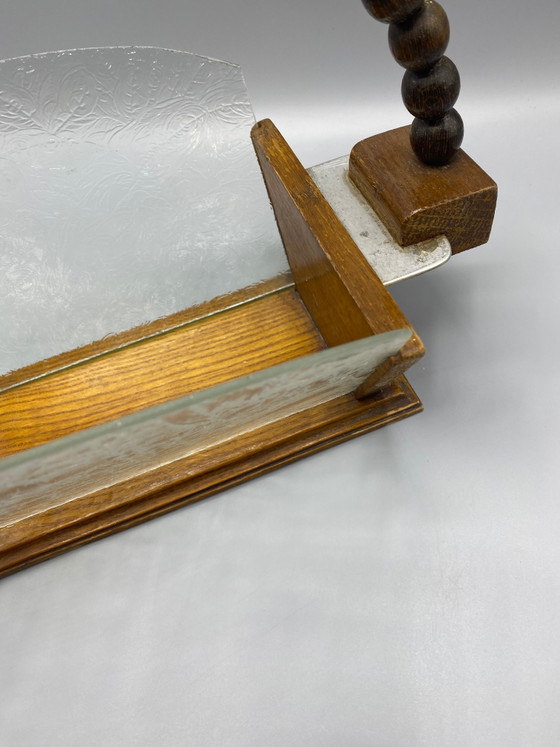 Large Art Deco letter holder in turned wood and textured glass – Decorative Objects, Metal (photo 4 of 7)