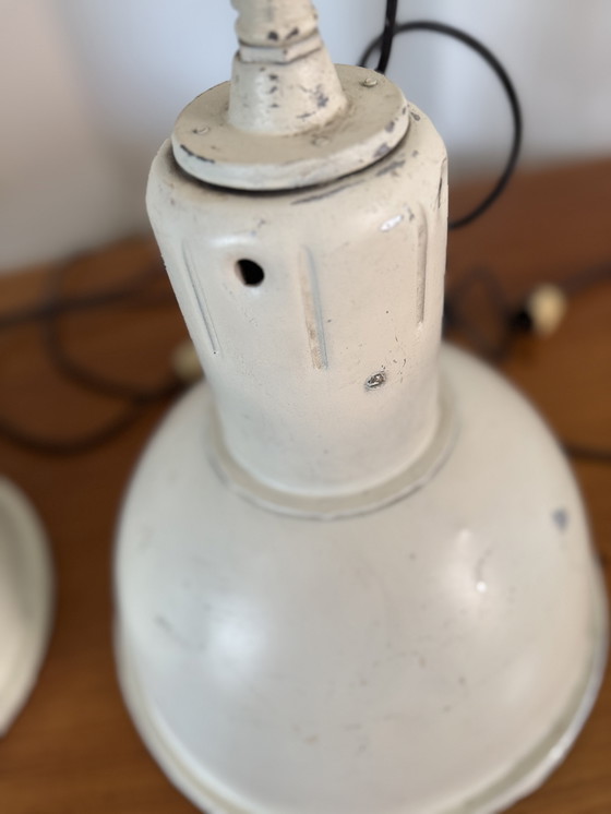 Image 1 of Industrial Pendant Lamps Vintage White Metal