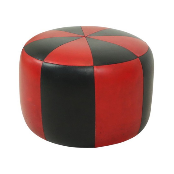 Image 1 of Pouf rotondo vintage rosso e nero