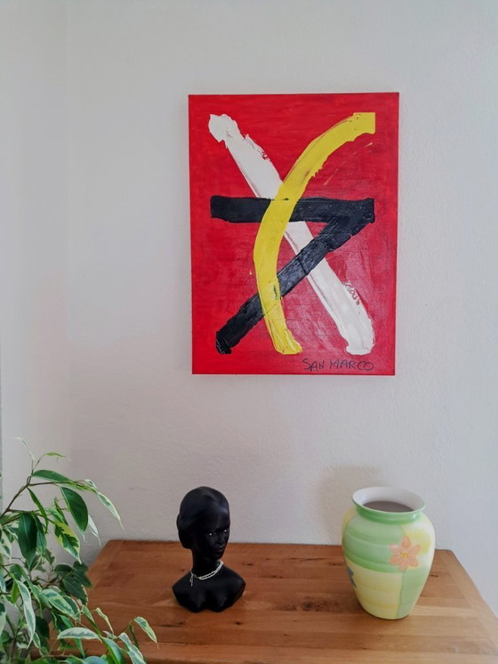 Image 1 of Enzo SAN MARCO - Couleurs essentielles sur fond rouge - Tableau d'artiste