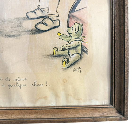 Antique French drawing, Men are good for something after all!, Paintings & Drawings, Paper, Wood, Brown (photo 5 of 9)