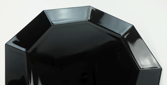 Image 1 of 80s arcoroc octime zwart gebaksbord met cloche of kaasstolp zwart glas en helder glas