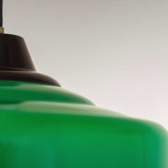 Image 1 of 2x Lampadari a sospensione vintage da biliardo verde italiano, anni '70