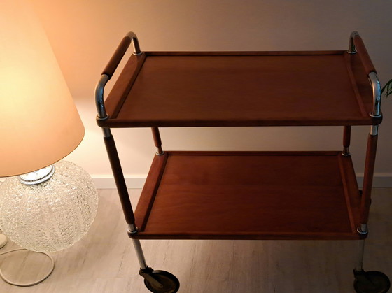 Image 1 of Mid-Century Servierwagen im Thonet-Stil – Teak & Chrom, Designklassiker der 1960er Jahre
