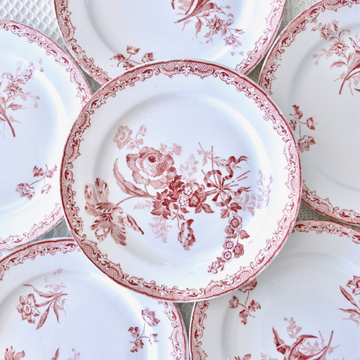 Assiettes Xixe Terre De Fer Rose, Sarreguemines Collection "Fontanges"