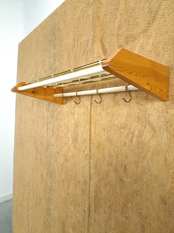 Image 1 of Coat rack from Sweden gold with wood, no. 11