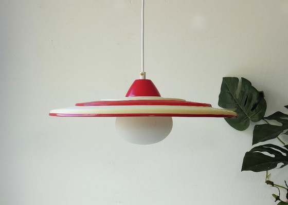 Image 1 of Lampe suspendue vintage style spatial, lampe OVNI vintage années 50, 60, 70, lampe Rotaflex