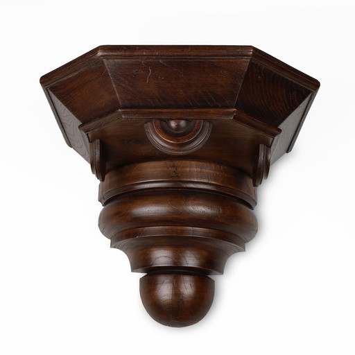 19th Century Art Deco Architectural Wall-Mounted Console in Oak, France