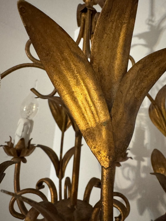 Image 1 of Gouden kroonluchter met palmbladmotief uit de jaren 70