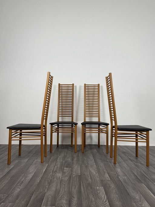 Dining Set Consisting of 4 Chairs with Ladder Backrest, 1980s Design, Italy