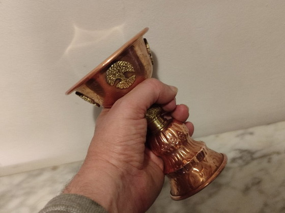 Image 1 of Dekorativer Ritualkelch, Kupfer und Messing – Lebensbaum (15 cm)