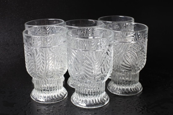 Image 1 of Set of 6 Mid-century Rare Pressed Glass Glasses / Libochovice / Czech Republic / 1981