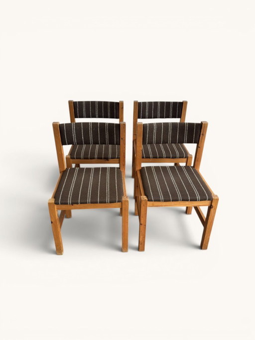 Set aus 4 dänischen Esszimmerstühlen mit braun gestreiftem Bezug – eetkamerstoelen, Textile, Wood