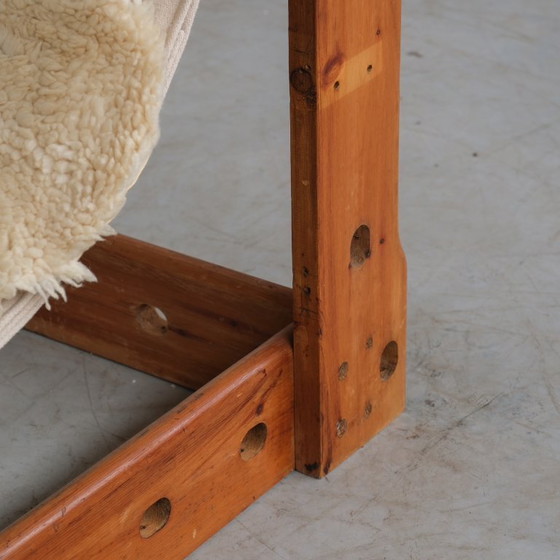 Image 1 of Poltrona a fionda spagnola in legno e tela della metà del secolo scorso