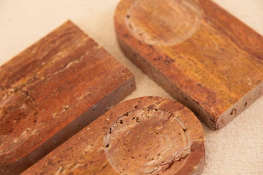 6x Travertine Titanium Rosso Assiettes à café ovales