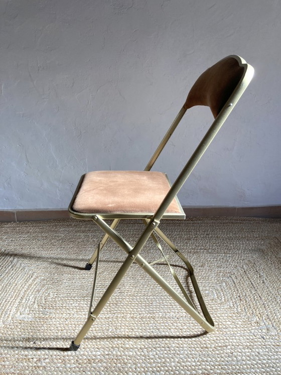 Image 1 of Silla de ópera plegable de metal dorado, década de 1960-1970