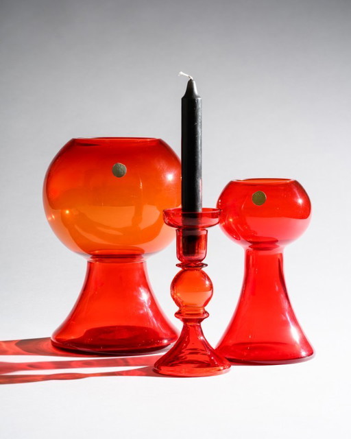 WMF Cari Zalloni Glazen Vaas, Samengesteld Trio, Ruimtevaartdesign, Vintage Futurisme Stijl