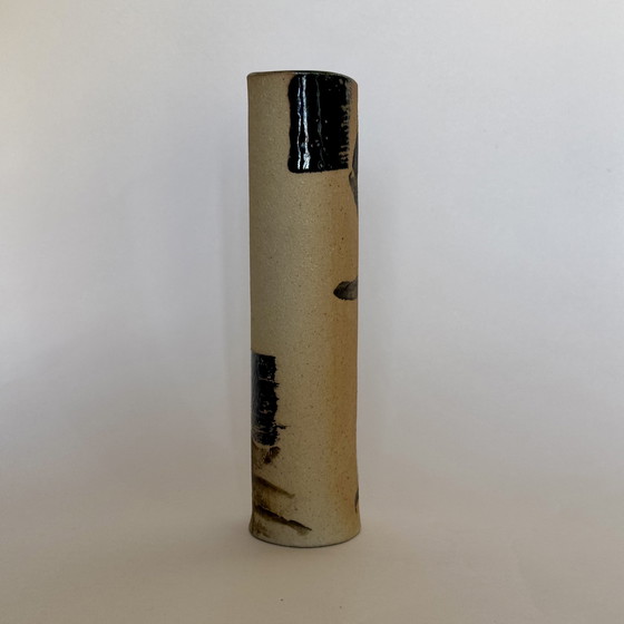 Image 1 of Jarrón rodillo de gres pintado en los años 90