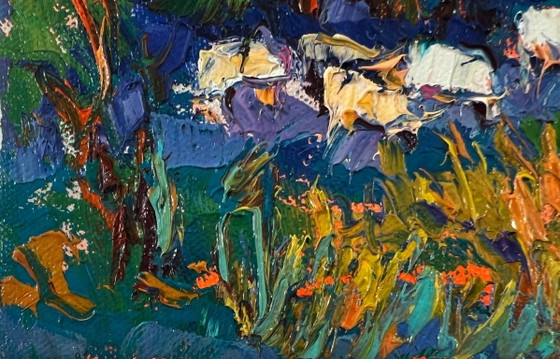 Image 1 of Original Oil Painting Summer Sunset Landscape Forest Evening
