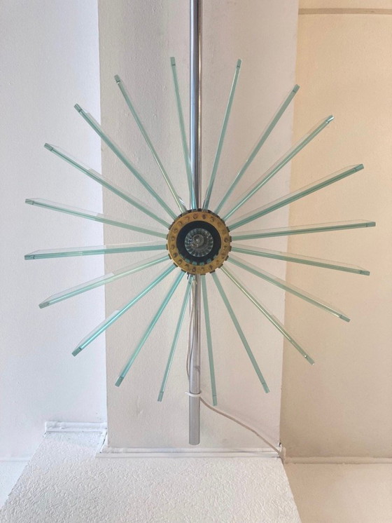 Image 1 of Incredibile grande lampada da incasso in ottone e vetro alla maniera di Fontana Arte ca. 1950s