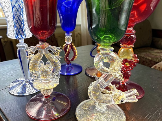 Image 1 of Murano – Set of six Murano glass goblets – unique pieces inspired by the goblets of the Venetian Doges