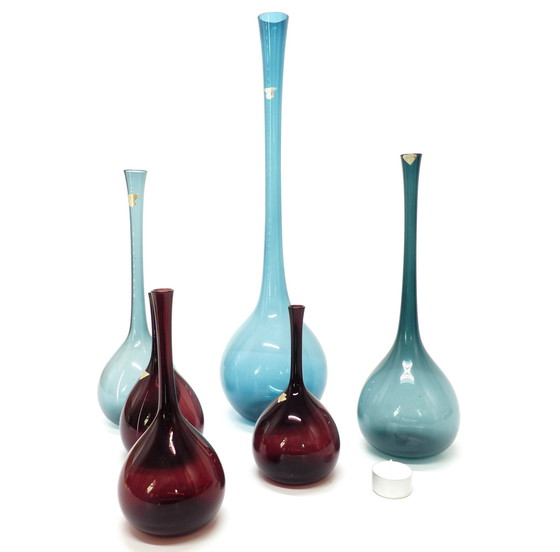 Image 1 of Juego de seis jarrones de tulipán en vidrio soplado de Arthur Percy, Gullaskruf, Suecia, 1950