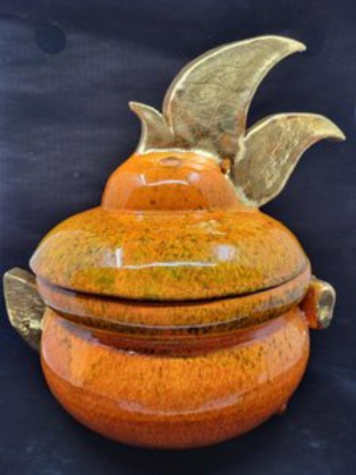 Gérard Crociani keramische terrine Oranje Frankrijk Vallauris Côte-d'Azur