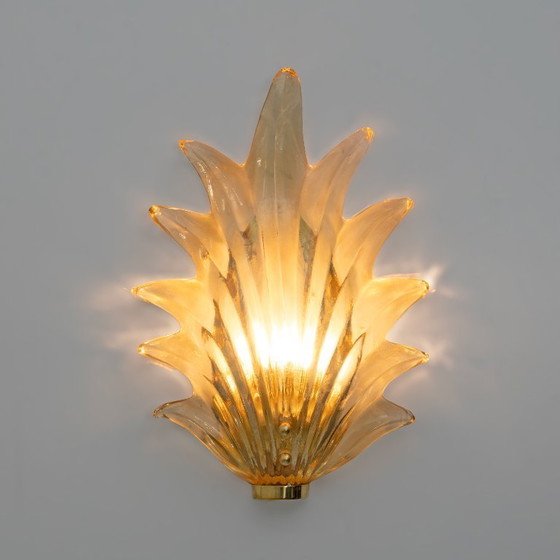 Image 1 of Paire de lampes à feuilles en verre de Murano de style italien moderne par Barovier & Toso