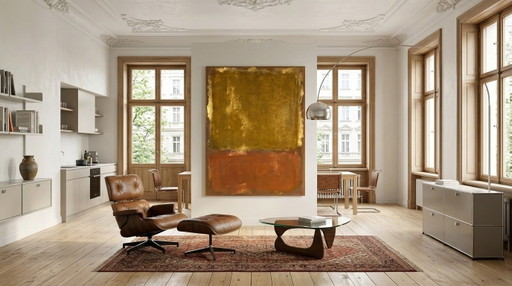 Exclusive XXL Farbfeldmalerei | Gold Alu Dibond mit Horizontaler Bürstung | 120 × 150 cm I 02 Edition I