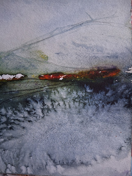 Image 1 of Spring in the mountains,watercolor on paper in mixed media