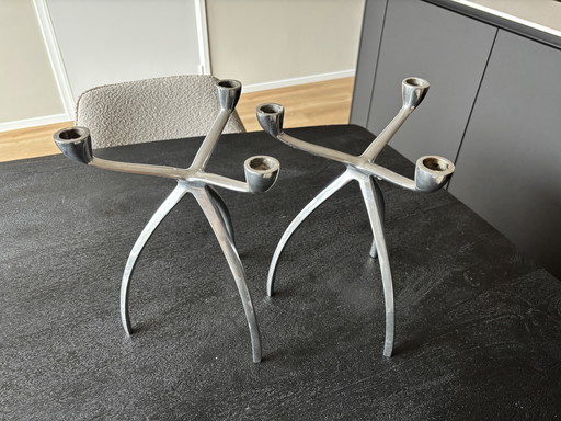 Vintage Spider Tri Pod Aluminum Candle Holder Candlestick