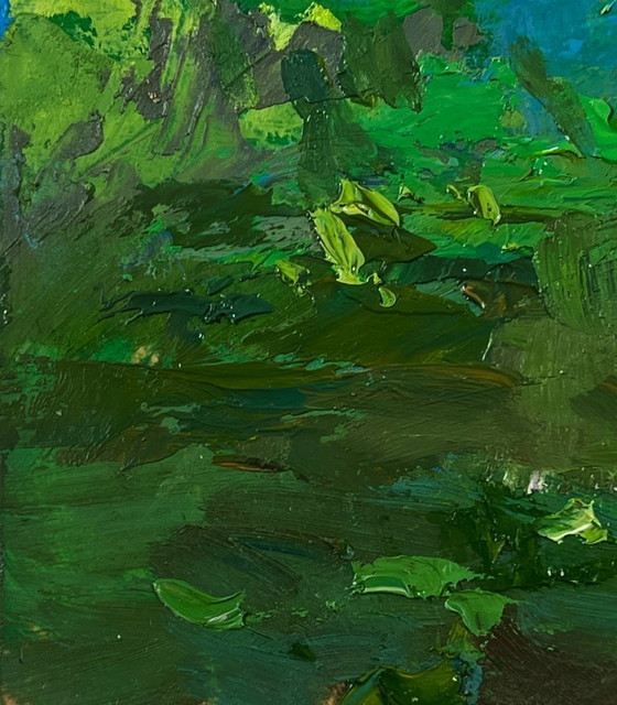 Image 1 of Original Oil Painting Summer Village Landscape Cows grazing peacefully by the river